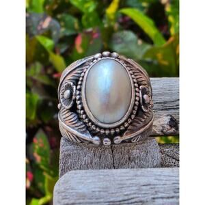 Meran Southwestern Pearl Tribal Feather Indonesia Sterling silver ring size 6.25